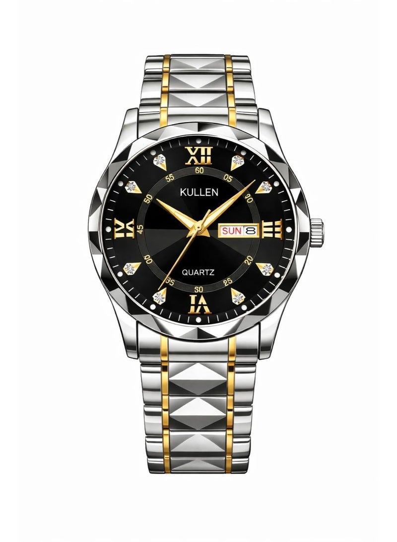 KULLEN Men's Casual Business Quartz Watch With Calendar, Stainless Steel Strap - Image 1